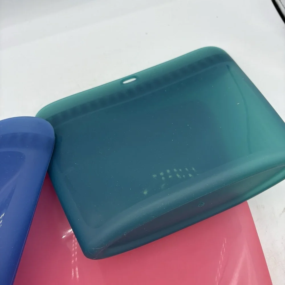 Tupperware Ultimate Silicone Bags Snack Microwavable Pink Blue Green Lot of 3